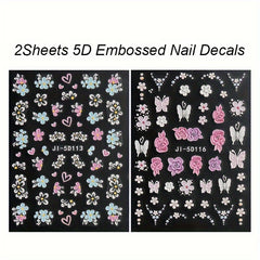 5D Pink Petals Butterfly Nail Stickers French Line Acrylic Spring