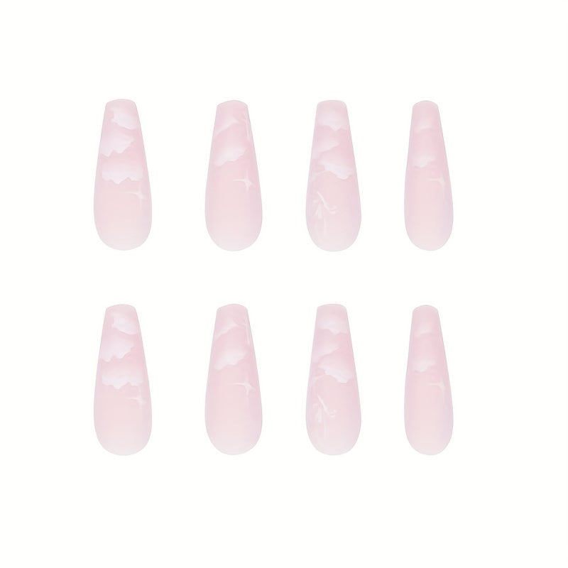Pink Cloud Butterfly Press On Nails Set with Nail File & Jelly Glue