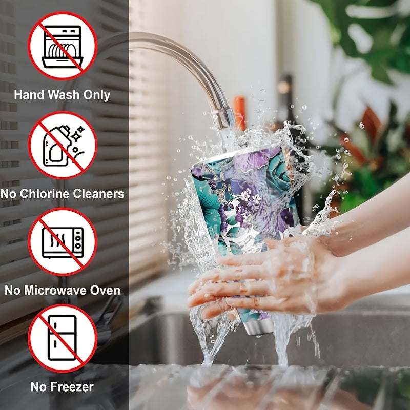 Floral Print Insulated Travel Mug 20oz Stainless Steel