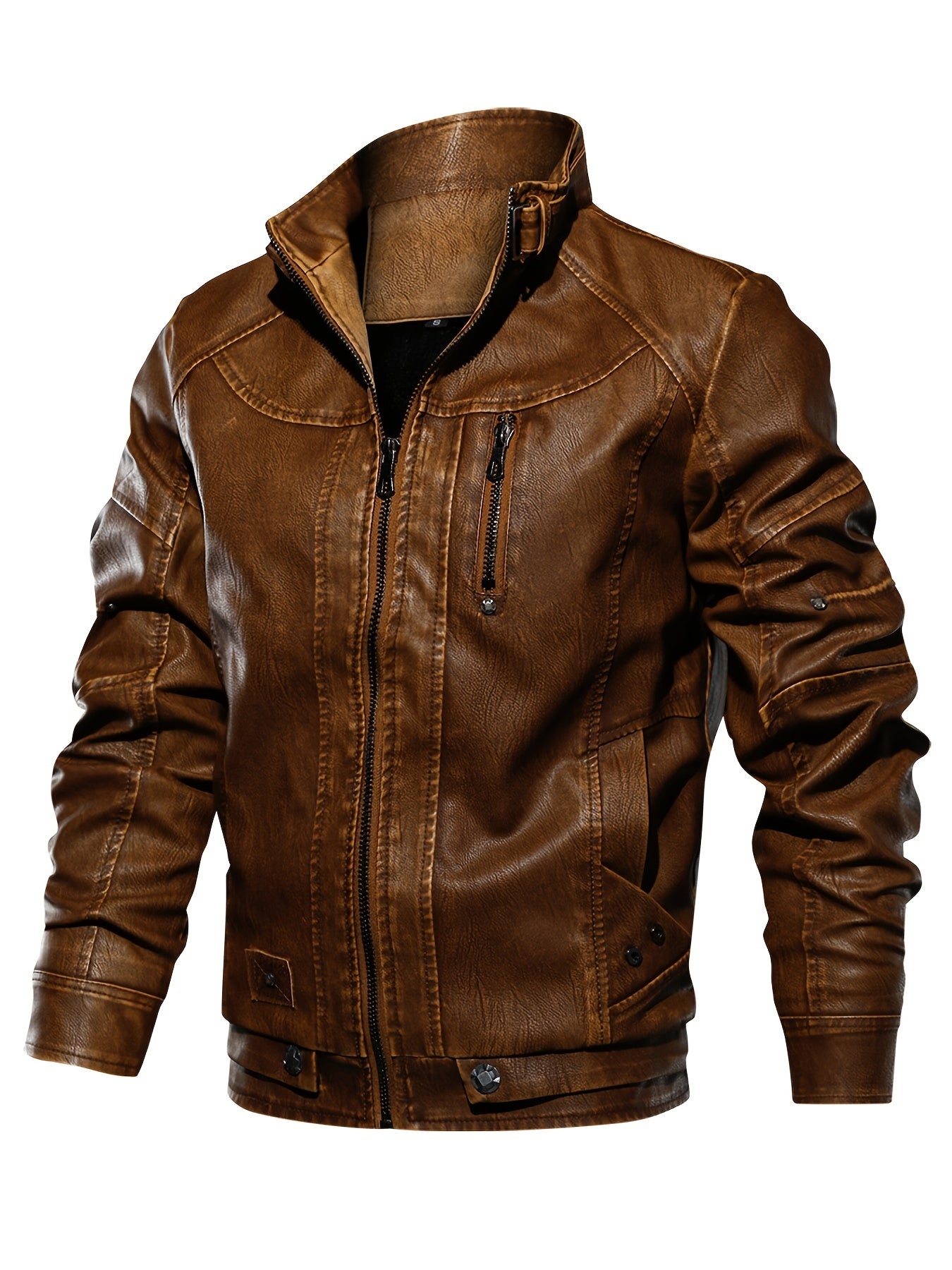 Men's PU Leather Zipper Jacket Coat