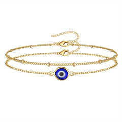 2 PCS Devil's Eye Chain Bracelet Set 18K Plated Stainless Steel Hand Jewelry