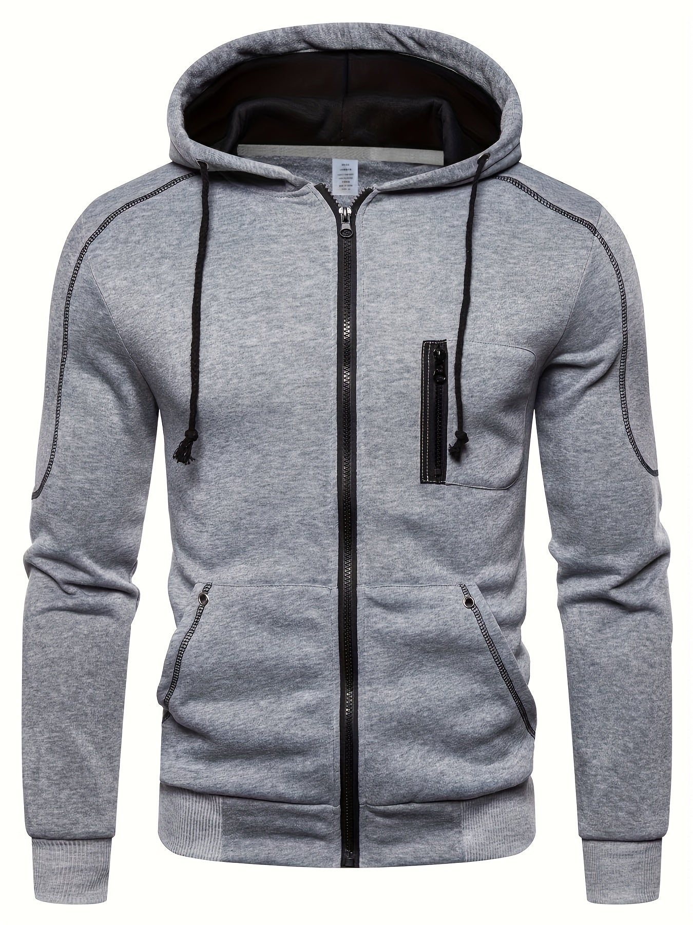 Men's Chest Zip Pocket Zip Up Hooded Jacket Casual Hoodie