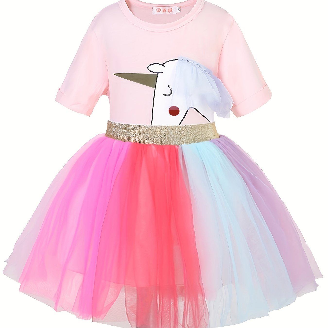 2 Pcs Toddler Girls Unicorn Top T Shirt Rainbow Tutu Skirt Set