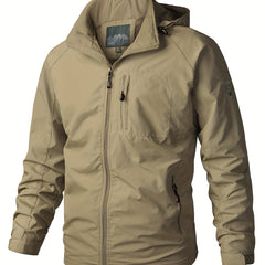 Men's Lightweight Hooded Windbreaker Jacket with Zipper Pockets