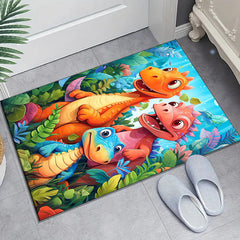 Non Slip Dinosaur Family Area Mat Polyester Knit Mat