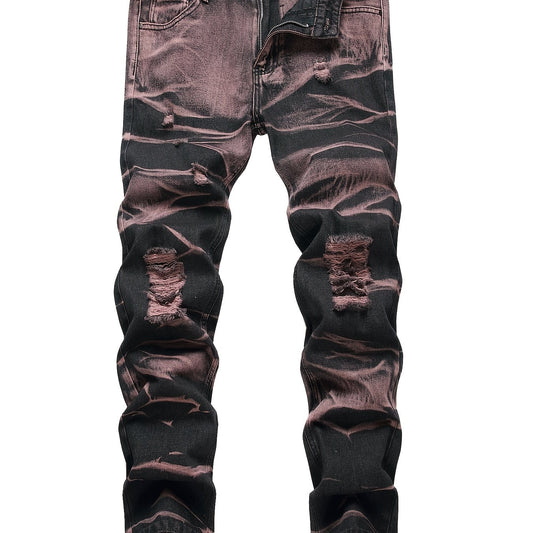 Y2k Tie Dye Ripped Jeans Men's Casual Street Style Denim Pants