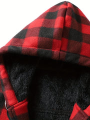 Vintage Plaid Hooded Jacket Men's Zip Up Coat Fall Winter
