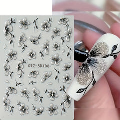 2pcs 5D Floral Nail Art Stickers Set Acrylic Flowers Decals with Glitter