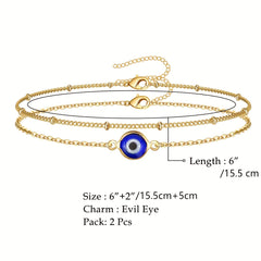 2 PCS Devil's Eye Chain Bracelet Set 18K Plated Stainless Steel Hand Jewelry