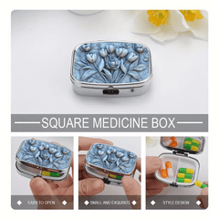 Floral 2D Relief Iron Pill Box 3 Compartment Portable Medication Organizer