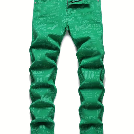 Men's Winter Casual Alphabets Print Slim Fit Straight Jeans
