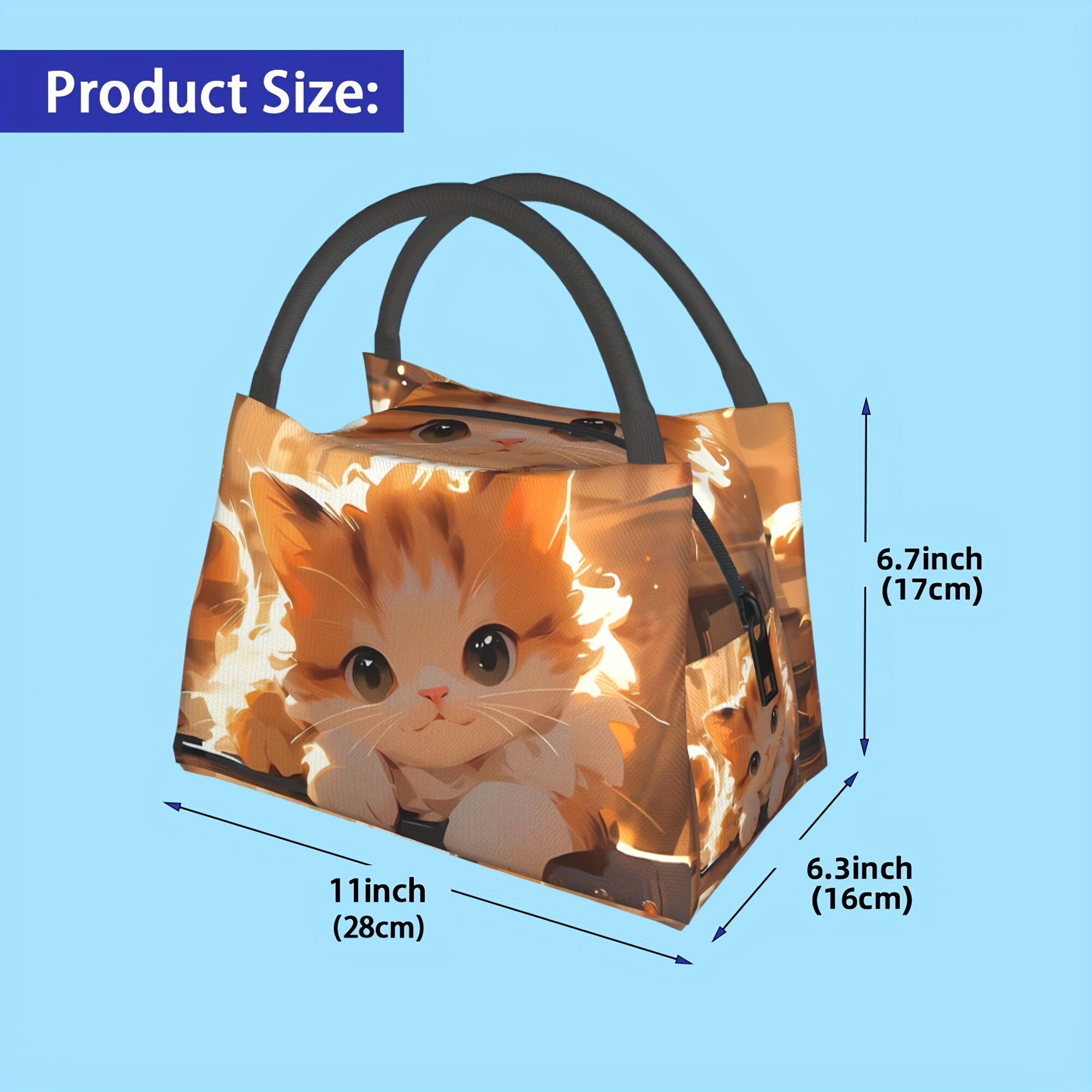 Cat Pattern Insulated Lunch Bag Portable for School Office Picnics
