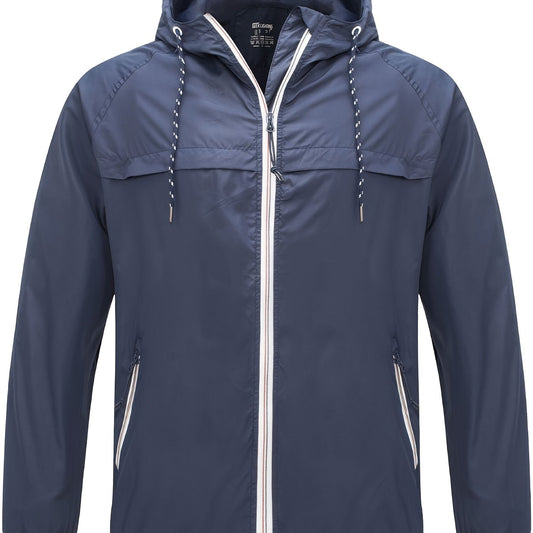 Men's Windbreaker Hooded Jacket Slim Fit Waterproof Trench Coat