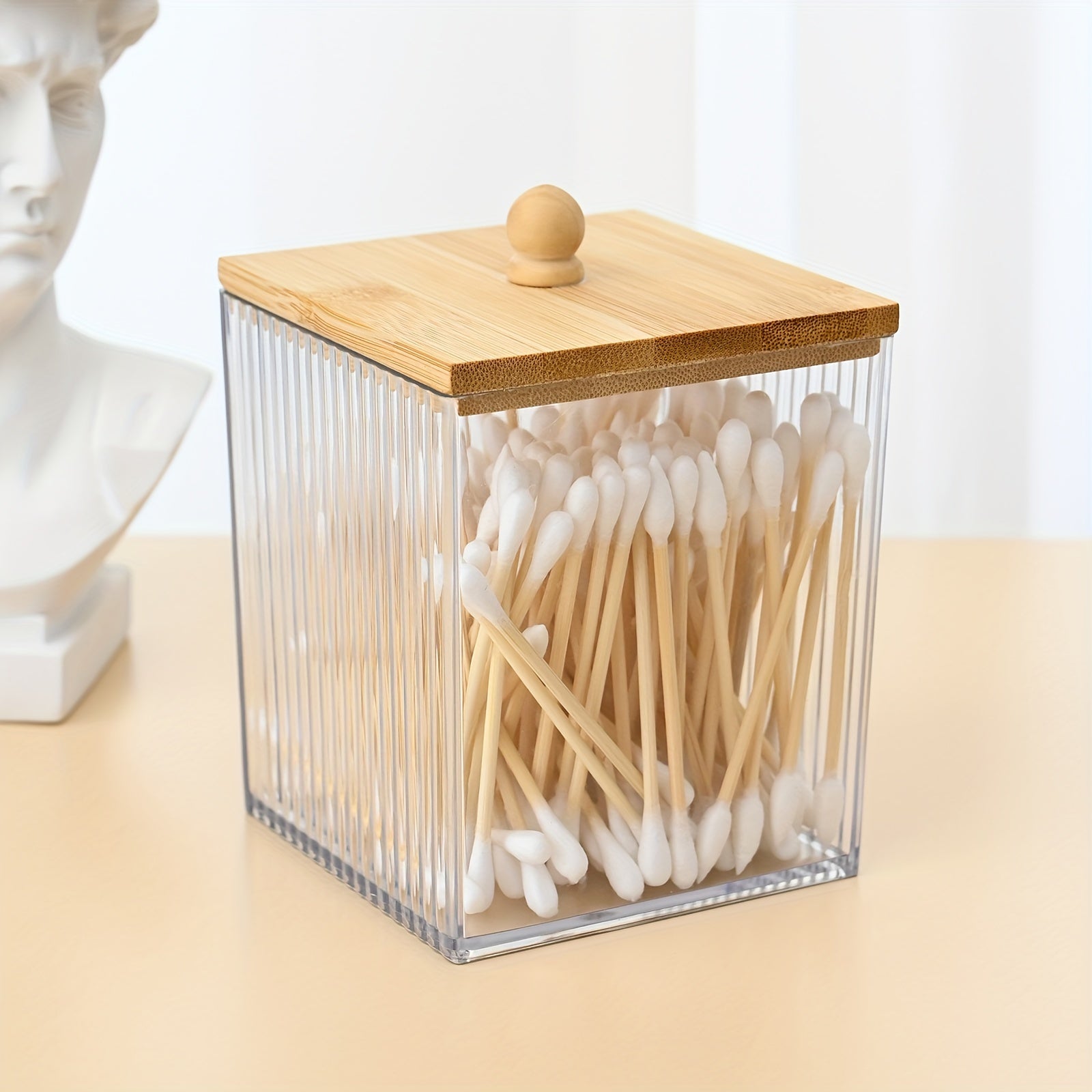 Acrylic Cotton Swabs Holder with Lid - Makeup Storage Canister Box