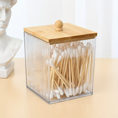 Acrylic Cotton Swabs Holder with Lid - Makeup Storage Canister Box