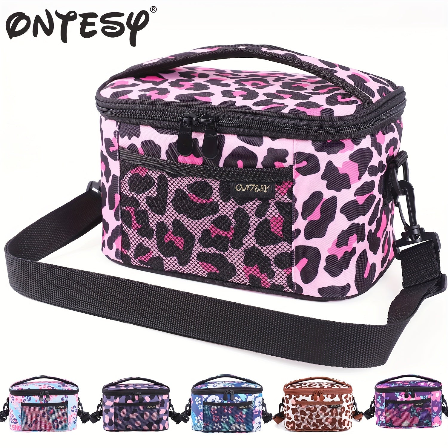 Leopard & Flower Print Women Lunch Bag Insulated Leakproof Cooler Box