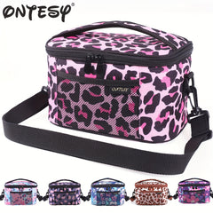 Leopard & Flower Print Women Lunch Bag Insulated Leakproof Cooler Box