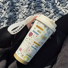 Cartoon Graffiti Insulated Travel Mug 530ml with Straw & Lid