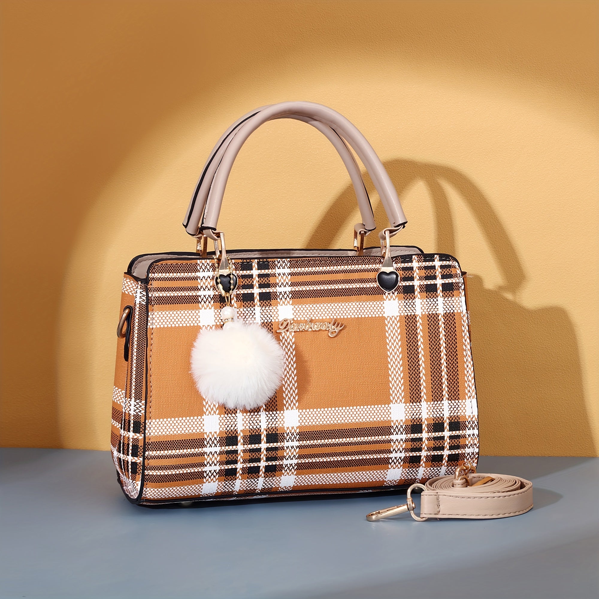 Metal Letter Decor Satchel Bag Top Handle Purse Shoulder Office Bag