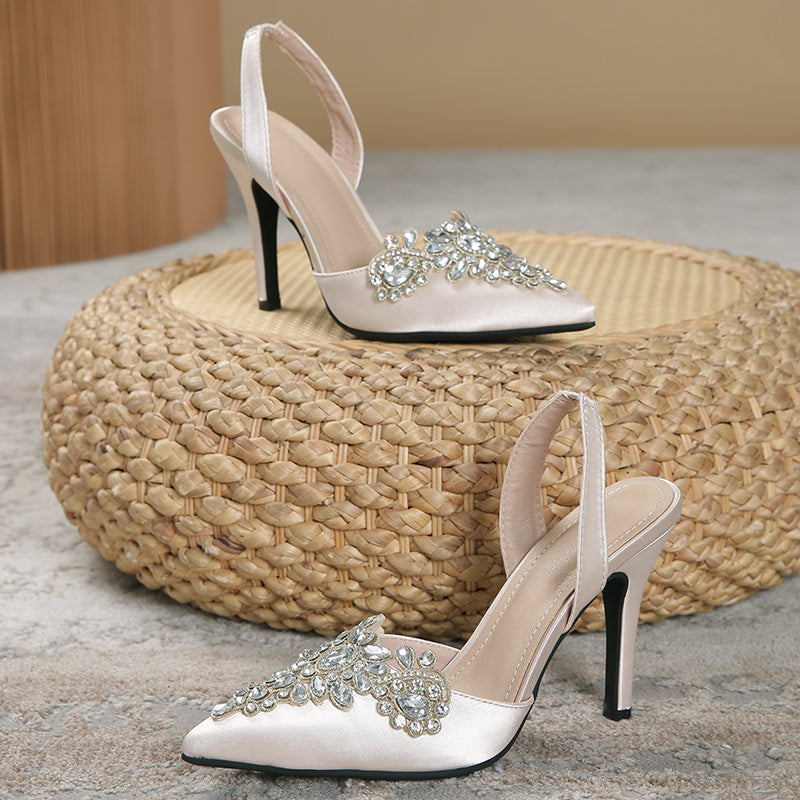 Women's Rhinestone Pointed Toe High Heels Stiletto Sandals