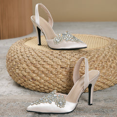 Women's Rhinestone Pointed Toe High Heels Stiletto Sandals