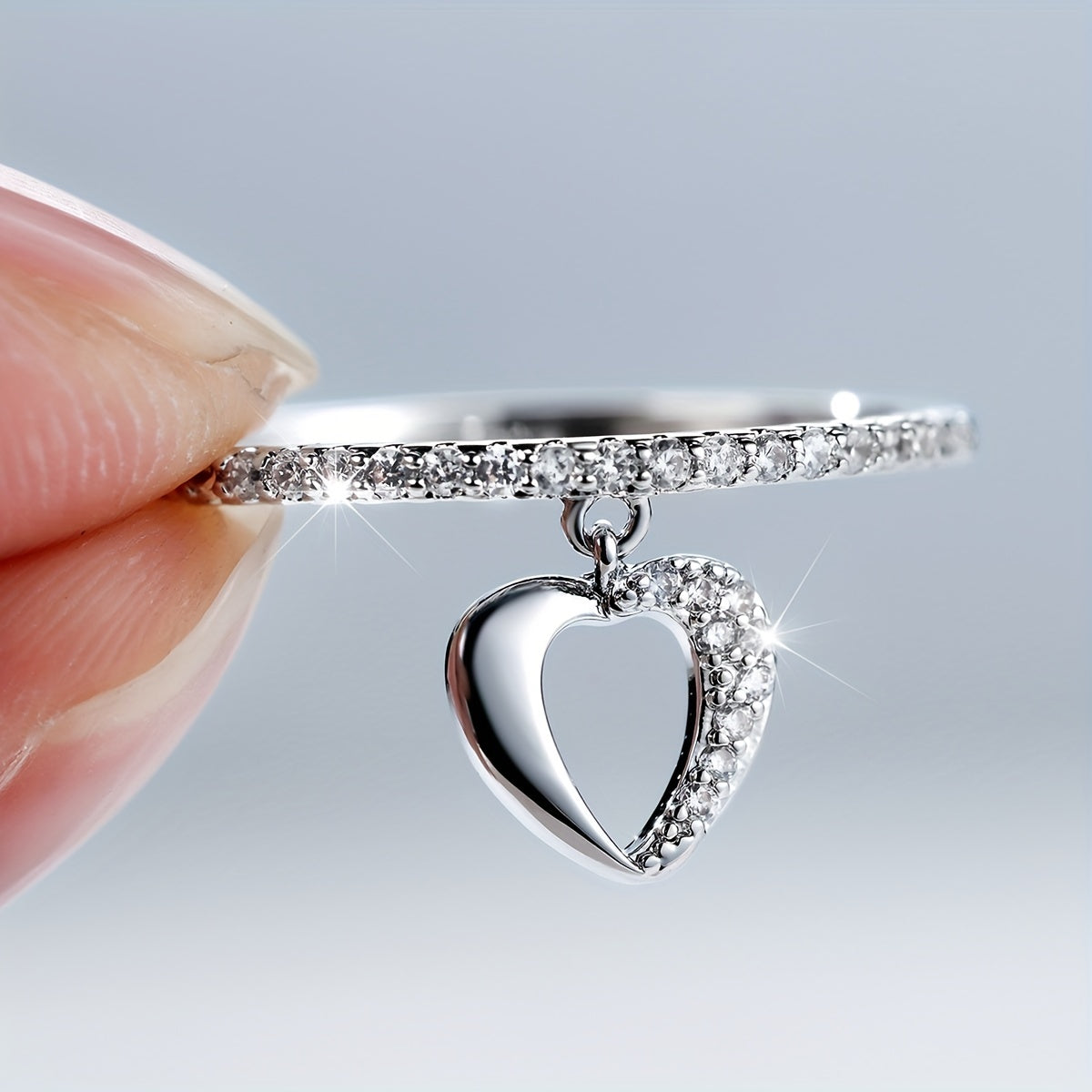 Heart Shape Pendant 18K Plated Dainty Dangle Ring For Wedding