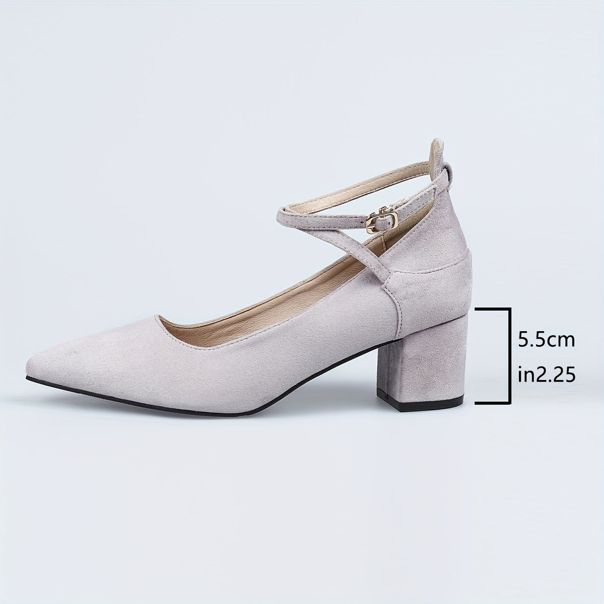 Women's Pointed Toe Chunky Heels Solid Ankle Strap Mid Heels