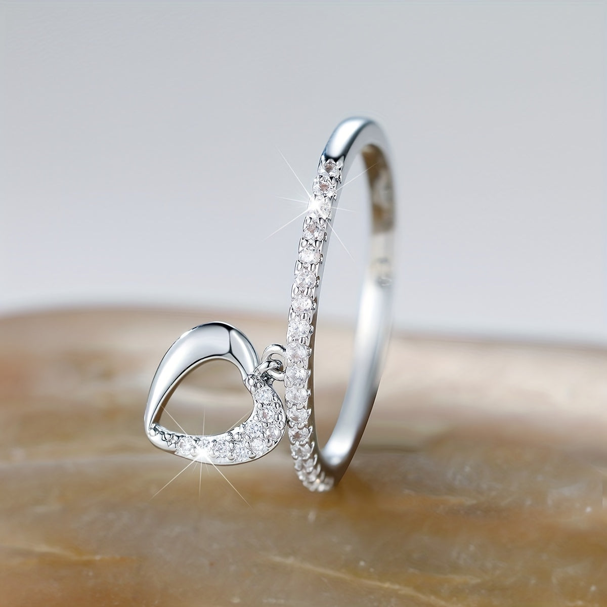 Heart Shape Pendant 18K Plated Dainty Dangle Ring For Wedding