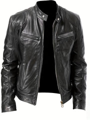 Stylish PU Biker Jacket Men's Casual Zip Up Faux Leather Jacket
