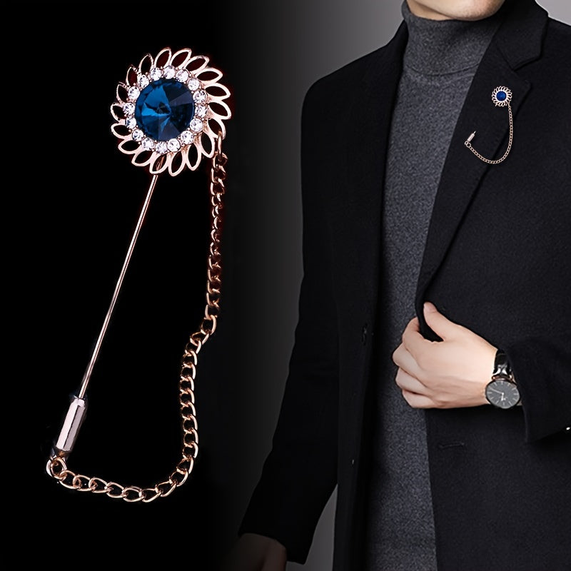 Men's Sunflower Long Brooch Pin Business Suit Jacket Accessories