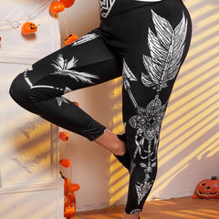 Graphic Print Wide Band Waist High Rise Fitness Leggings