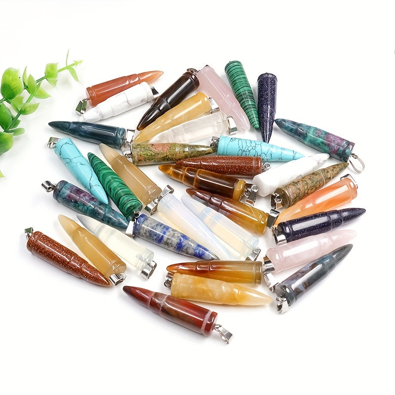 12pcs Natural Healing Crystal Pendants Stone Bullet Pillar Pendant