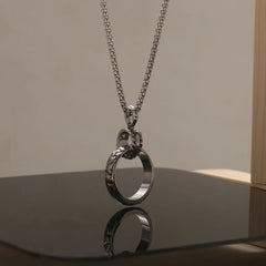 Men's Titanium Steel Ring Pendant Necklace Retro Accessory for Couples