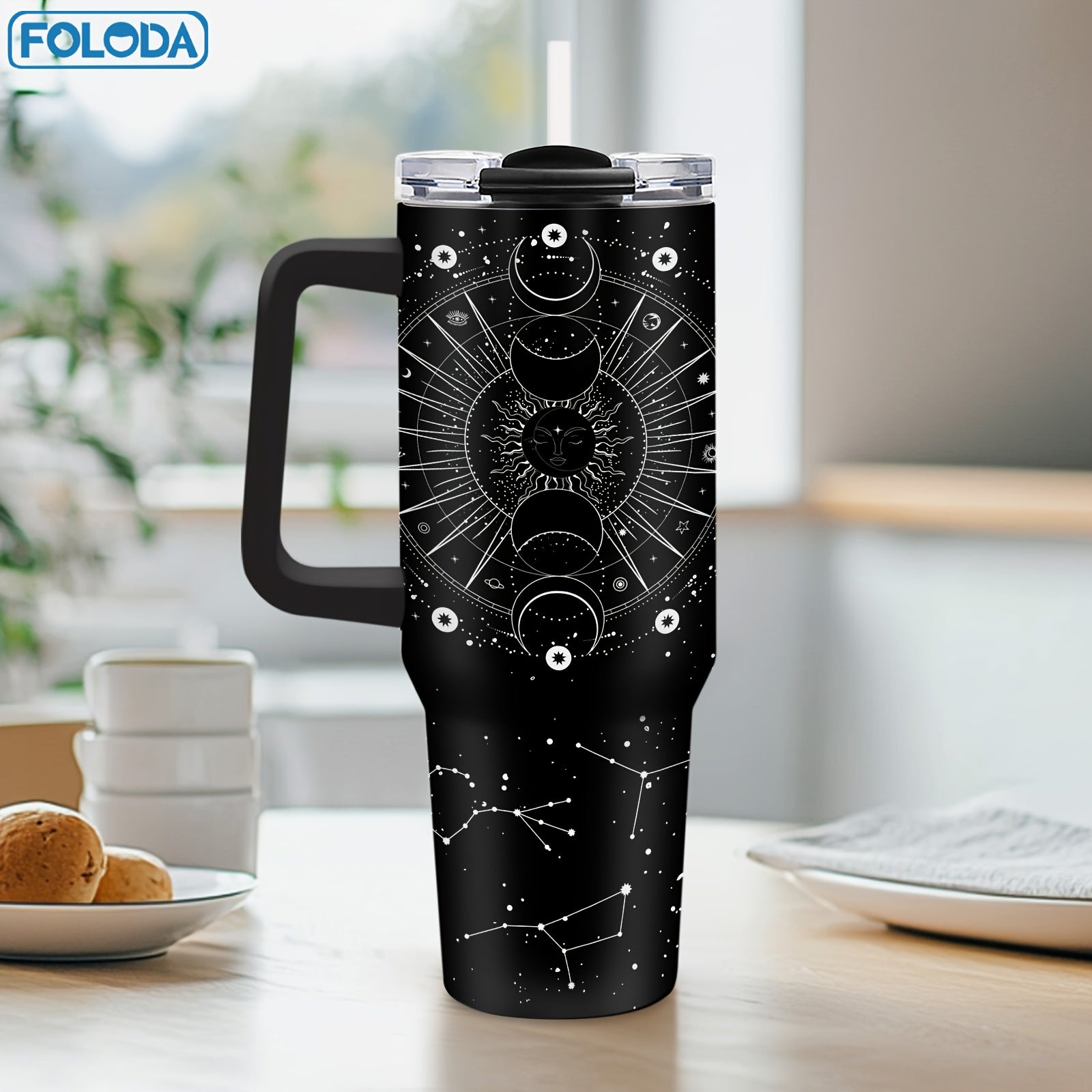 Foloda Stainless Steel Tumbler 40oz Sun Moon Insulated Travel Mug