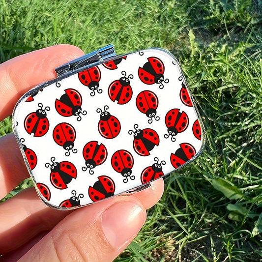 Mini Ladybug Pattern Pill Box Compact Organizer - Metal Medicine Case