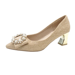 Women's Pearl Decor High Heels Chunky Heel Wedding Shoes