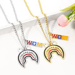 Big Shark Pendant Men Titanium WGM Chain Necklace Rapper Jewelry