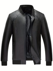 Men's Zip Up Faux Leather Jacket Baseball Collar