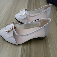 Women's Square Metal Decor Block Low Heels Slip On Shoes
