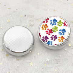 Colorful Dog Paw Print Round Pill Box Medicine Vitamin Organizer