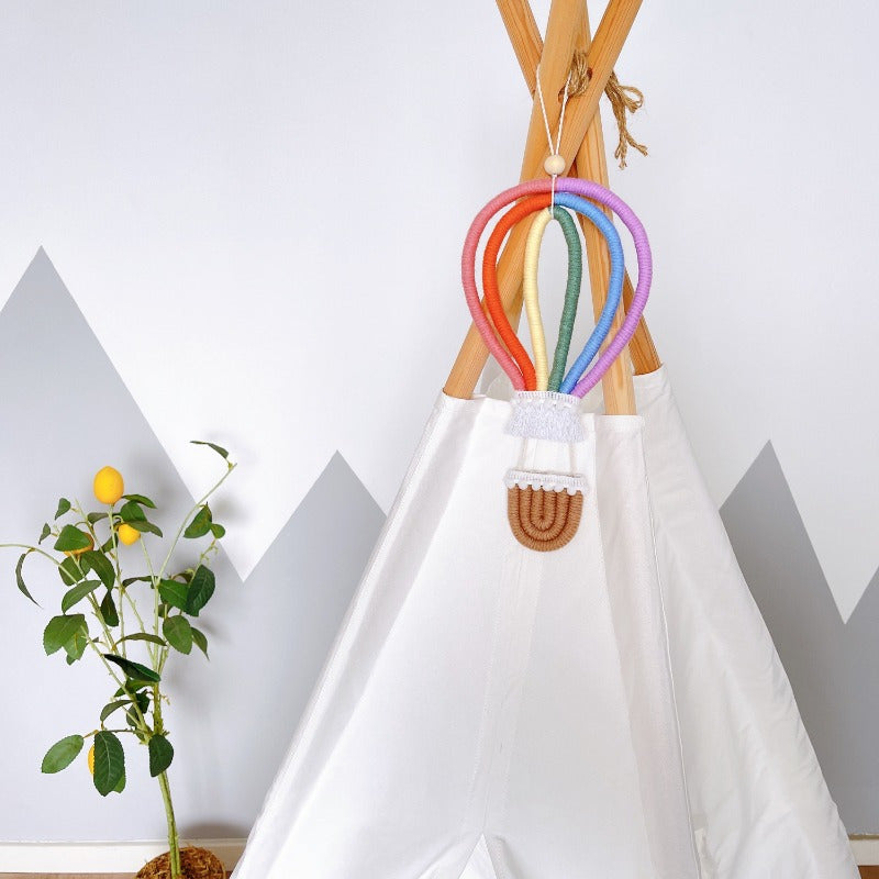 Nordic Rainbow Hot Air Balloon Wall Hanging with Tassel