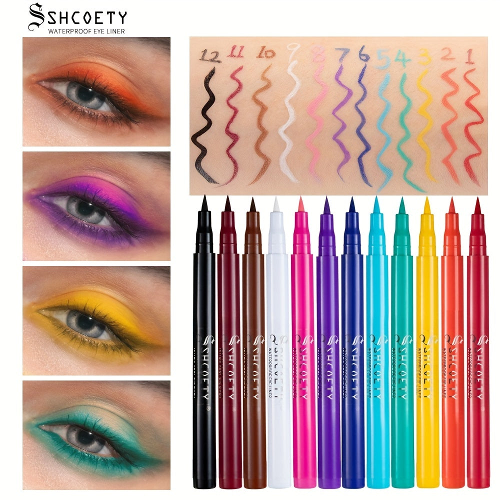 Long Lasting Waterproof Eyeliner Pen 12 Colors Smudge Proof Sweat Proof
