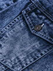 Men's Contrast Stitch Denim Jacket Street Style Button Up Cotton Blend