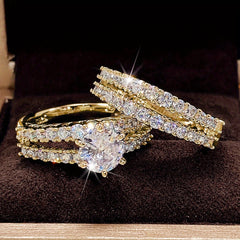 2 Pcs Bridal Wedding Rings 18K Plated 6 Prong Setting Zircon Rings For Women