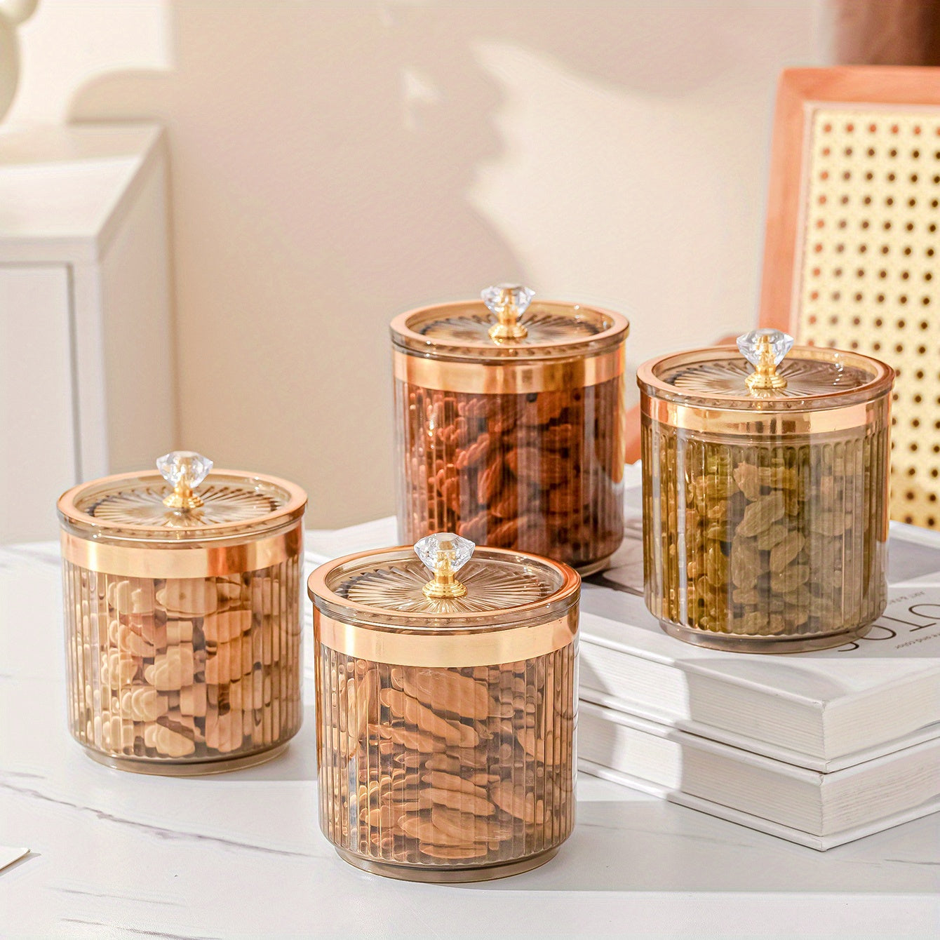 Acrylic Bead Decor Sugar Jar Candy Snack Jar Sealed Jar Golden Sugar Jar