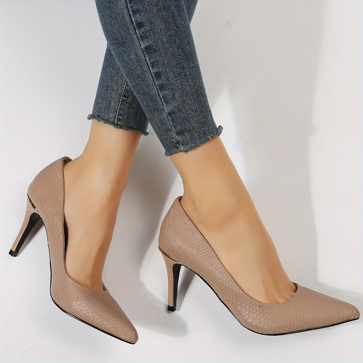 Women's Point Toe Stiletto Heels Snakeskin Pattern Pumps