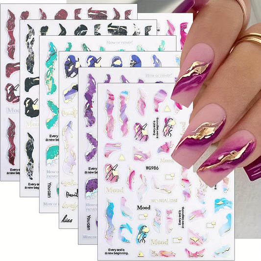 6 Sheets Marble Nail Stickers - Foil Nail Art Decals for DIY Manicure