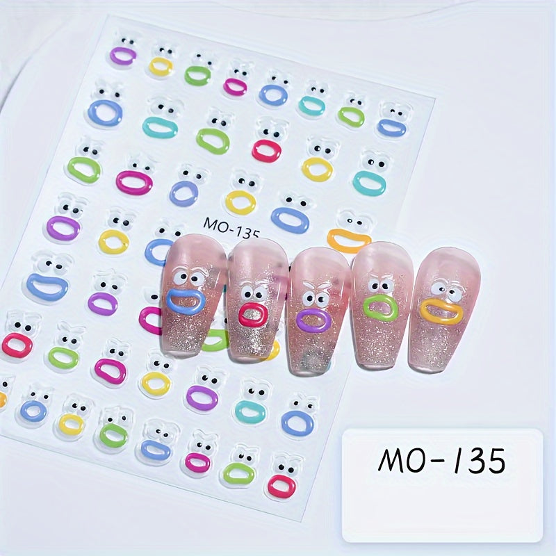 5D Embossed Jelly Nail Art Stickers Funny Expression Nail Art Decals