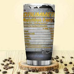 20oz Skull Drummer Tumbler Insulated Coffee Mug with Nutrition Facts Label
