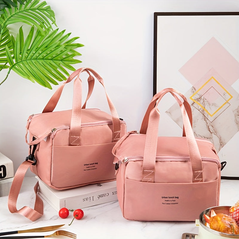 Pink Insulated Lunch Bag Reusable Leak Proof Bento Box with Adjustable Strap